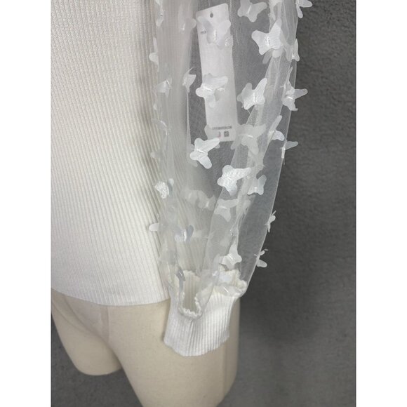 Madden Girl Women's Juniors' Ribbed Top Sheer Butterfly Sleeves White Small NWTs - Picture 5 of 8